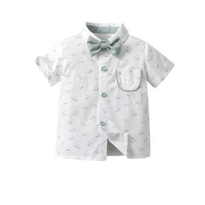 Two Piece Suit Set With Short Sleeve Shirt Bow Tie And Suspender Shorts For Boys