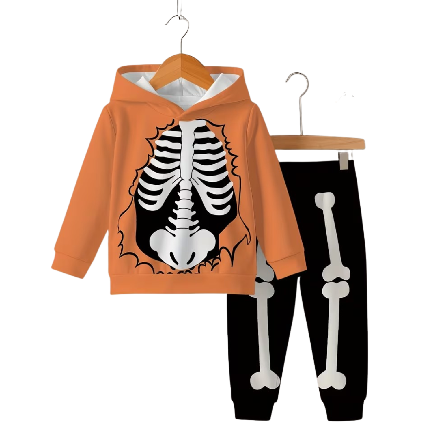 Halloween Bones Print Hoodie Set for Kids