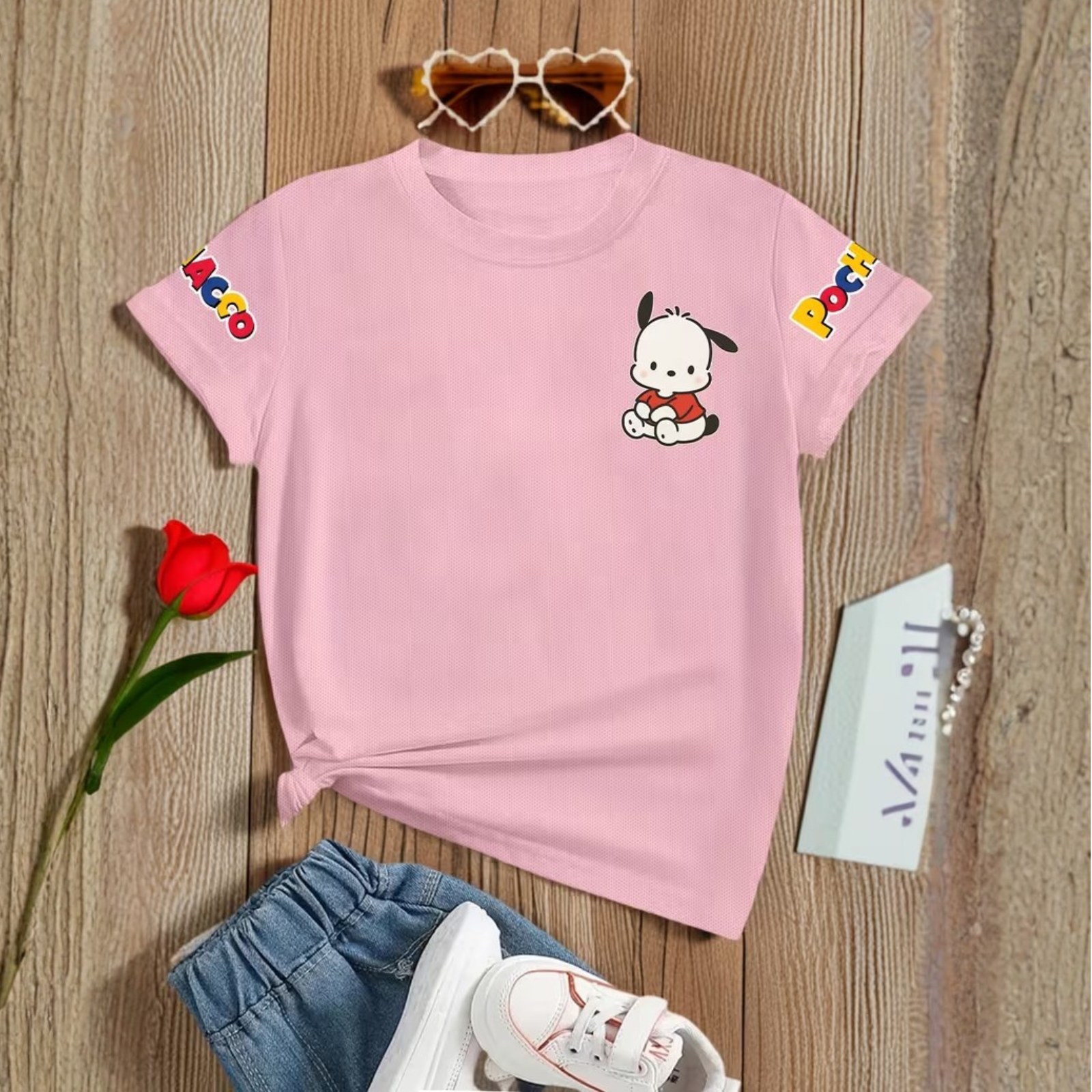 Pochacco Cartoon Printed Short Sleeves T Shirt For Girls