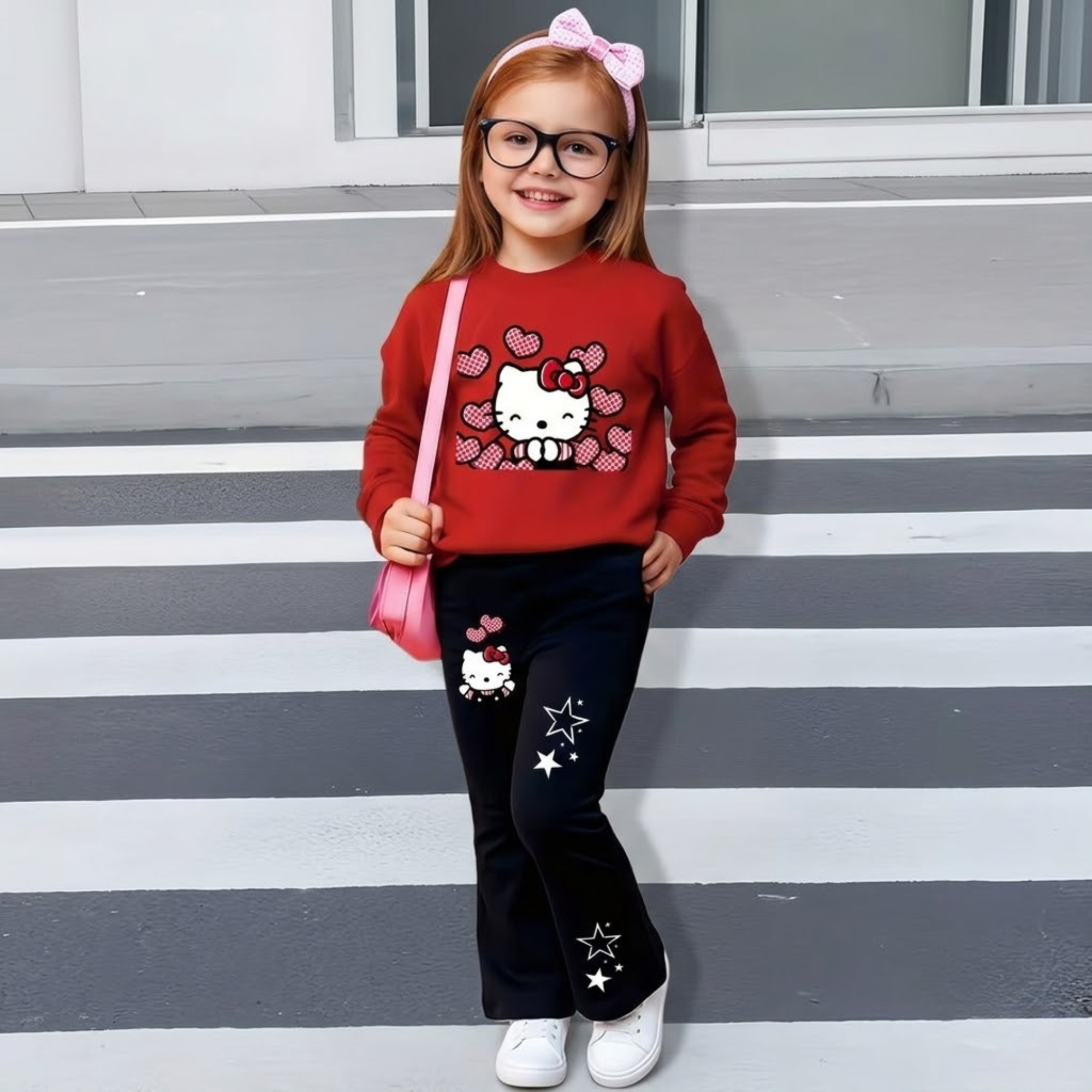 Hello Kitty Printed Sweatshirt And Flared Pants Set For Girls  