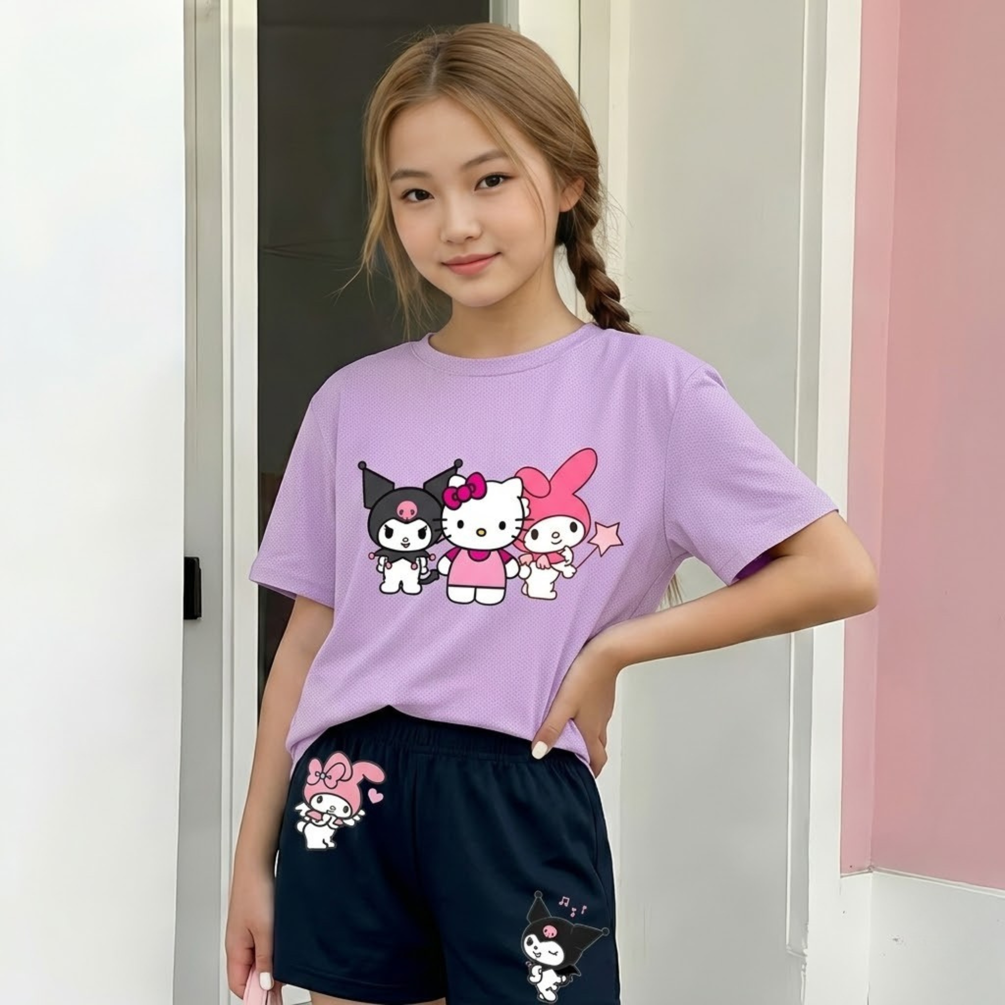 Cartoon Design Printed 2 Piece Summer Set For Girls 