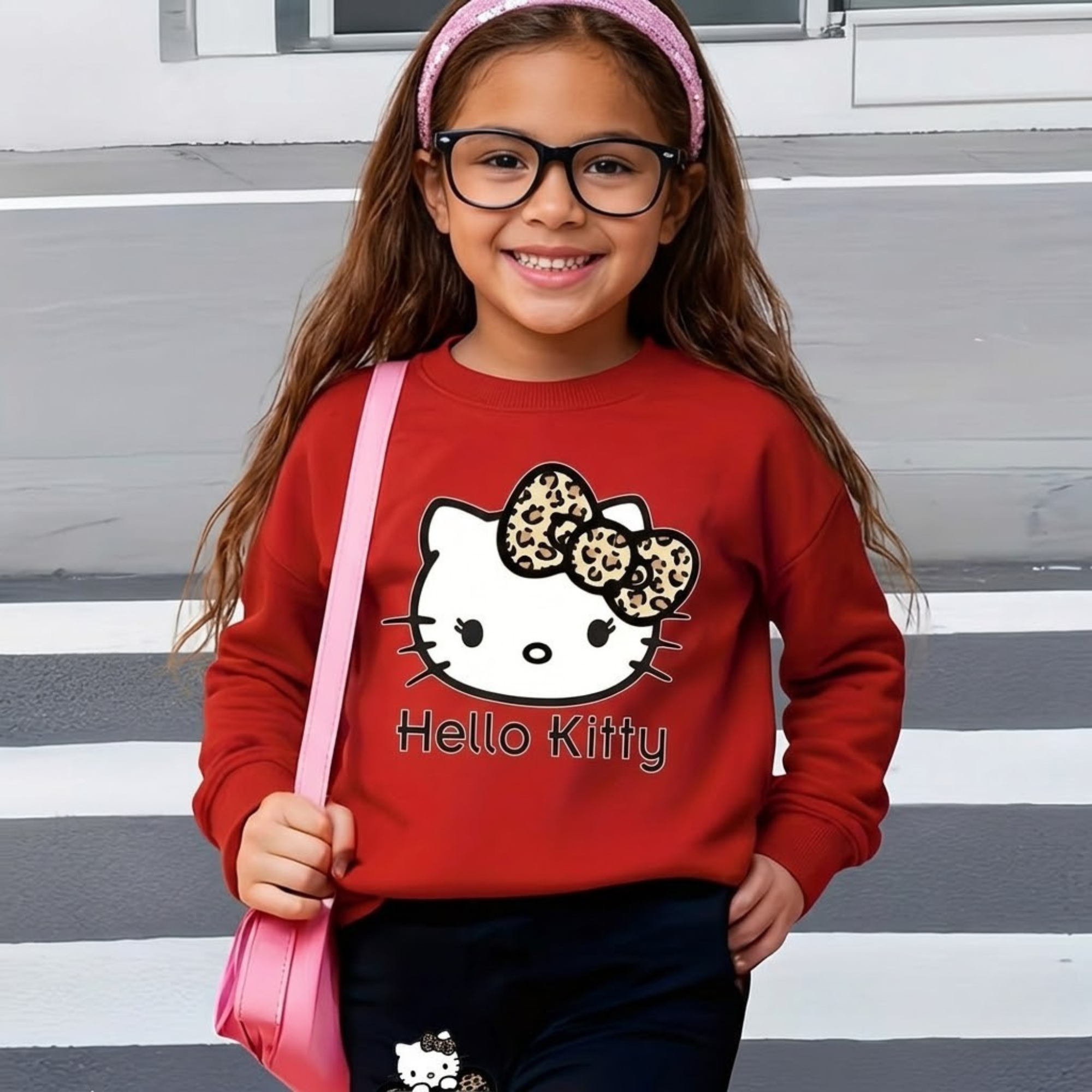 Hello Kitty Design Sweatshirt And Flared Pants Casual Set For Girls