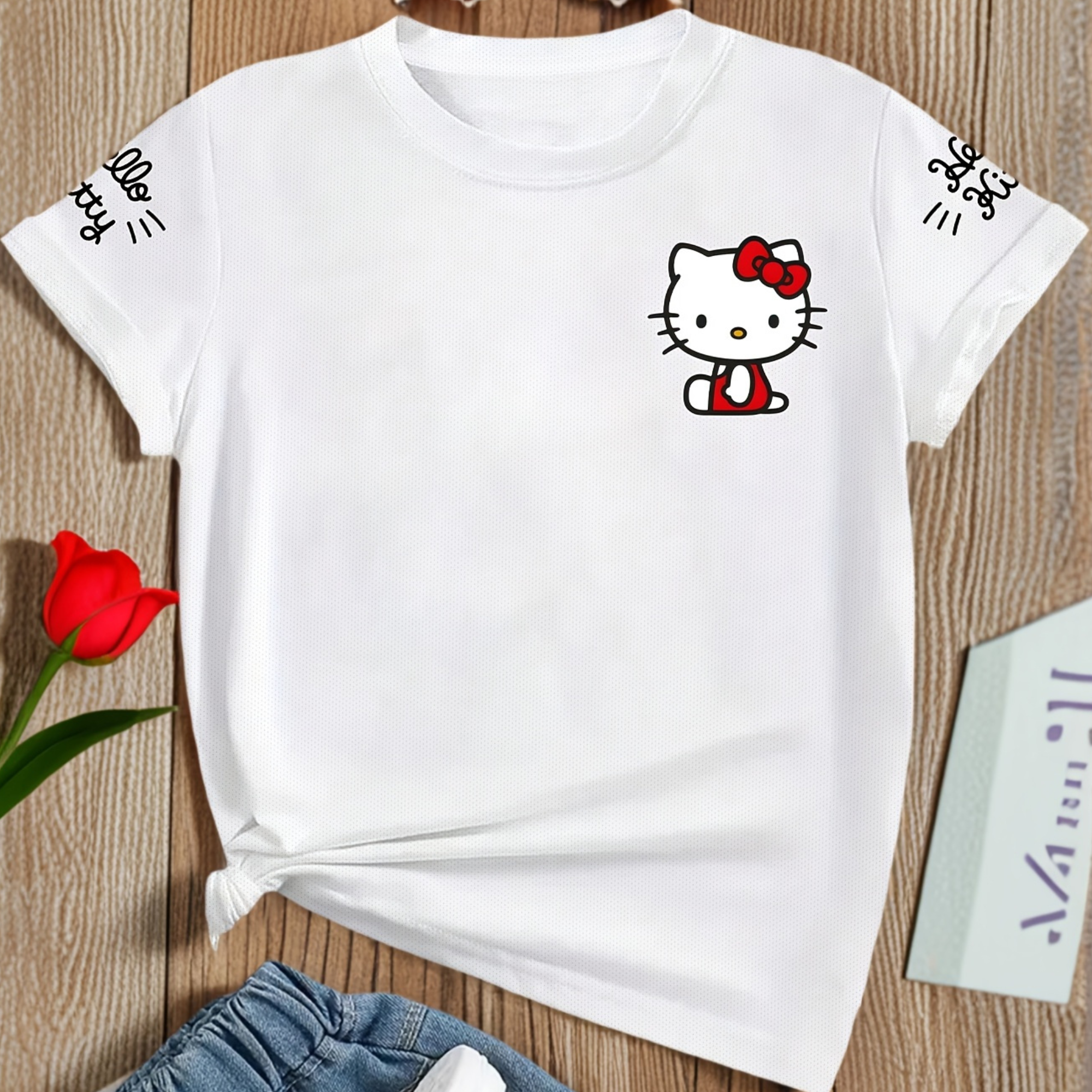 Soft And Comfortable Short Sleeve T Shirt With Hello Kitty Print  