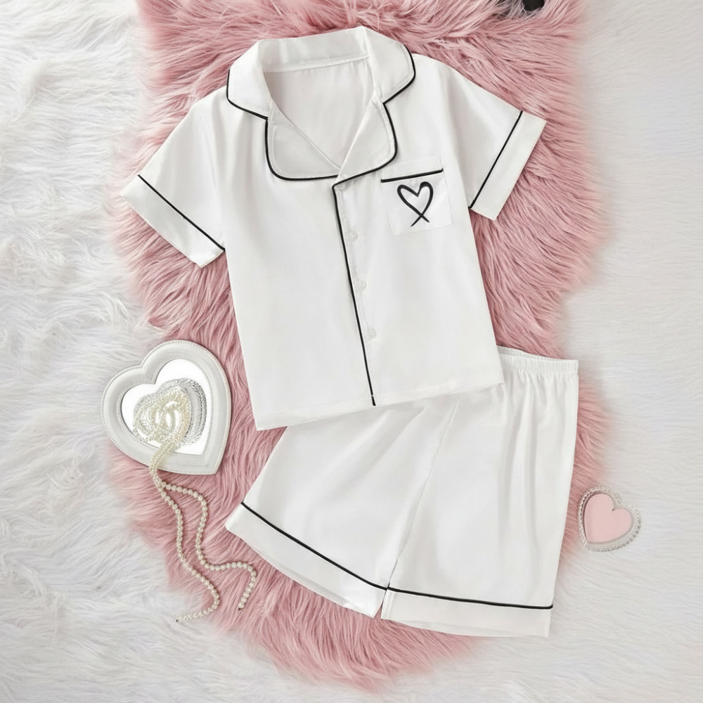 2 Piece Minimal Print Sleepwear Short Sleeve Shirt And Shorts Pajama Set For Kids
