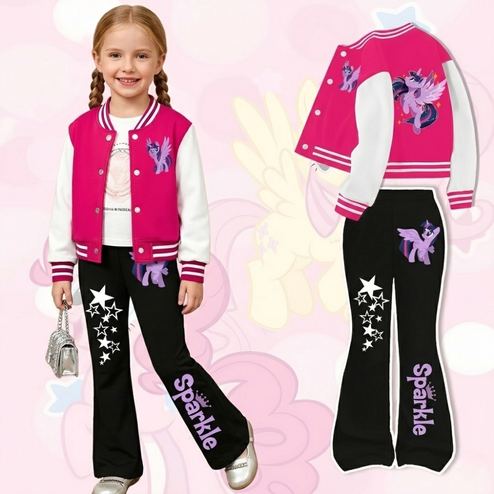 Twilight Sparkle Themed Jacket And Flared Pants 2 Piece Set For Girls