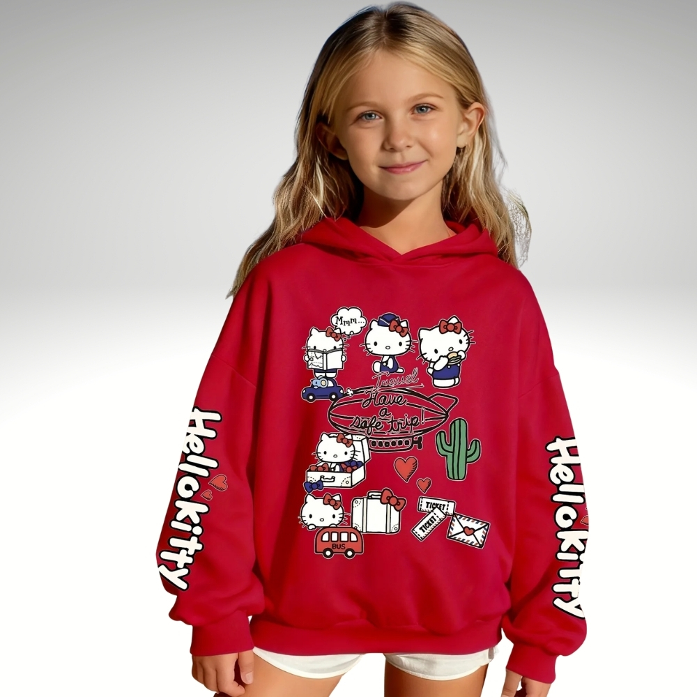 Hello Kitty Themed Casual Hooded Sweatshirt