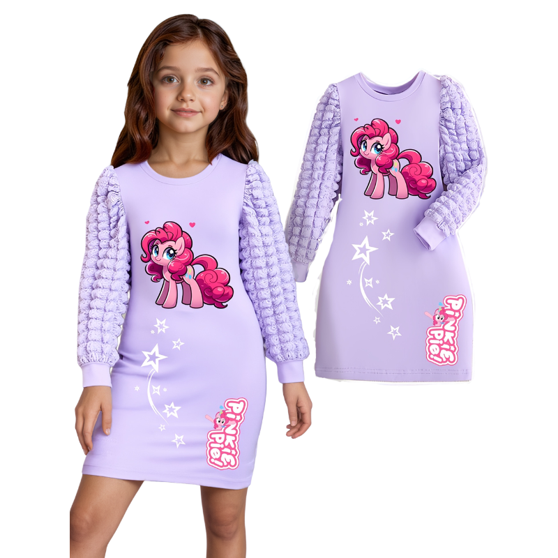 Pinkie Pie Themed Bubble Sleeve Dress For Girls