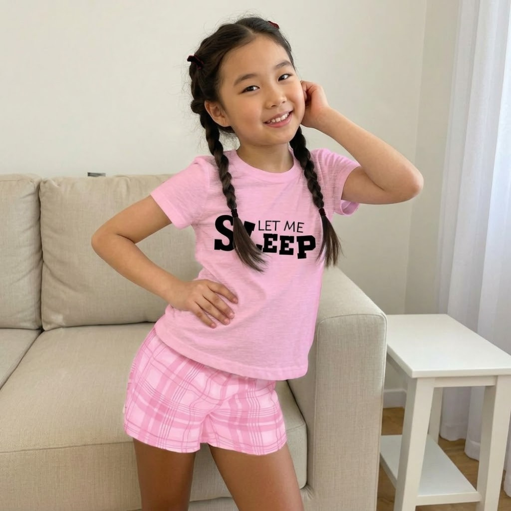 Let Me Sleep Text Print Top And Shorts Sleepwear Pajama Set For Girls