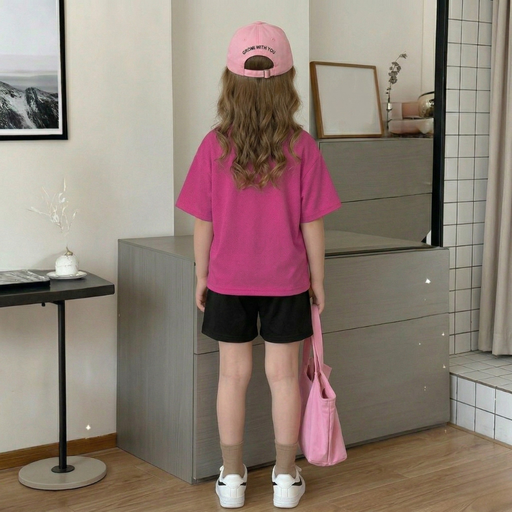 Kuromi Graphic Double Side Printed T Shirt And Shorts Outfit Set For Girls