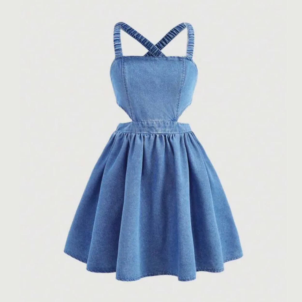 A Line Denim Cross Back Dress With Bowknot And Spaghetti Straps For Girls