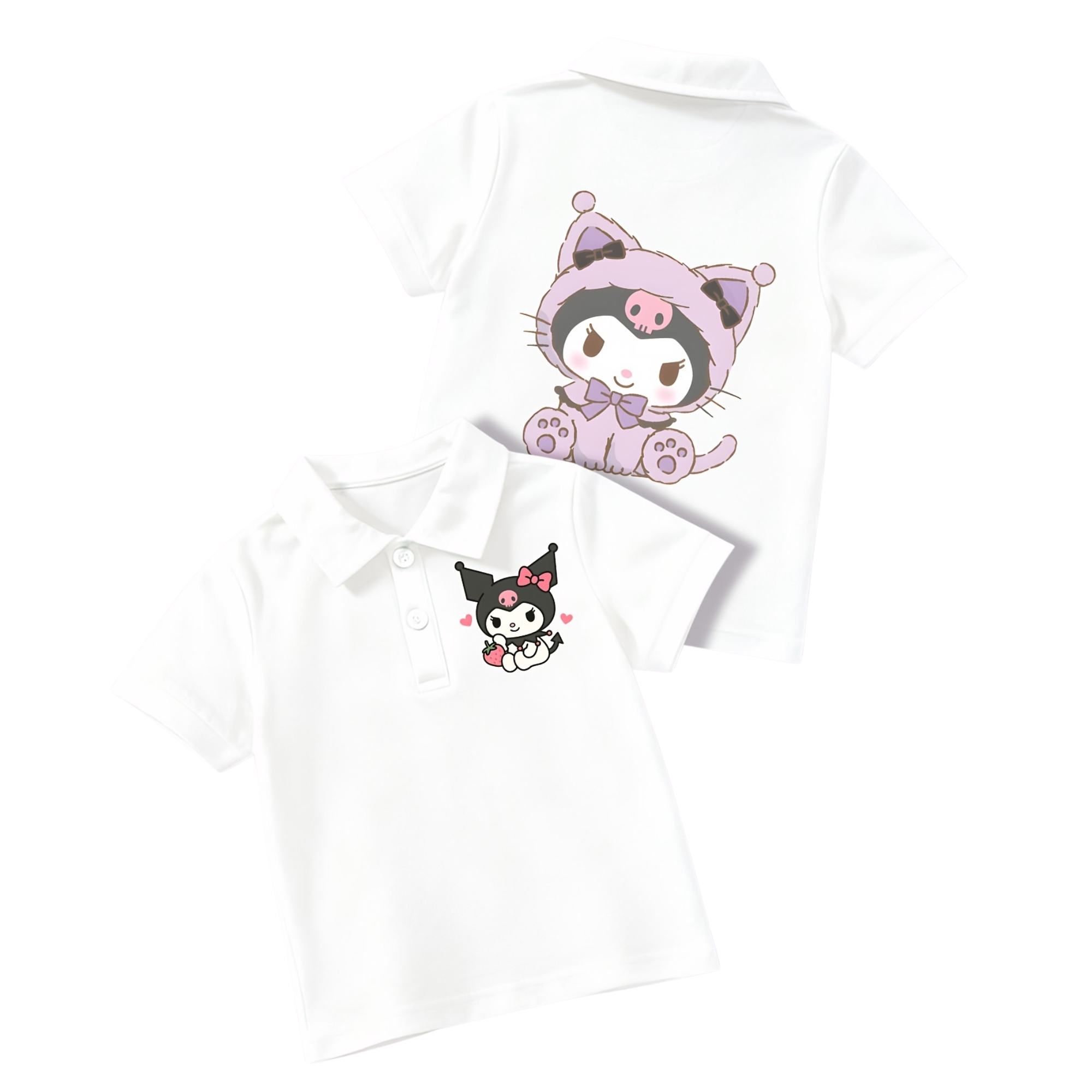 Kuromi Cartoon Graphic Print Summer Loose Fit Polo T Shirt For Girls