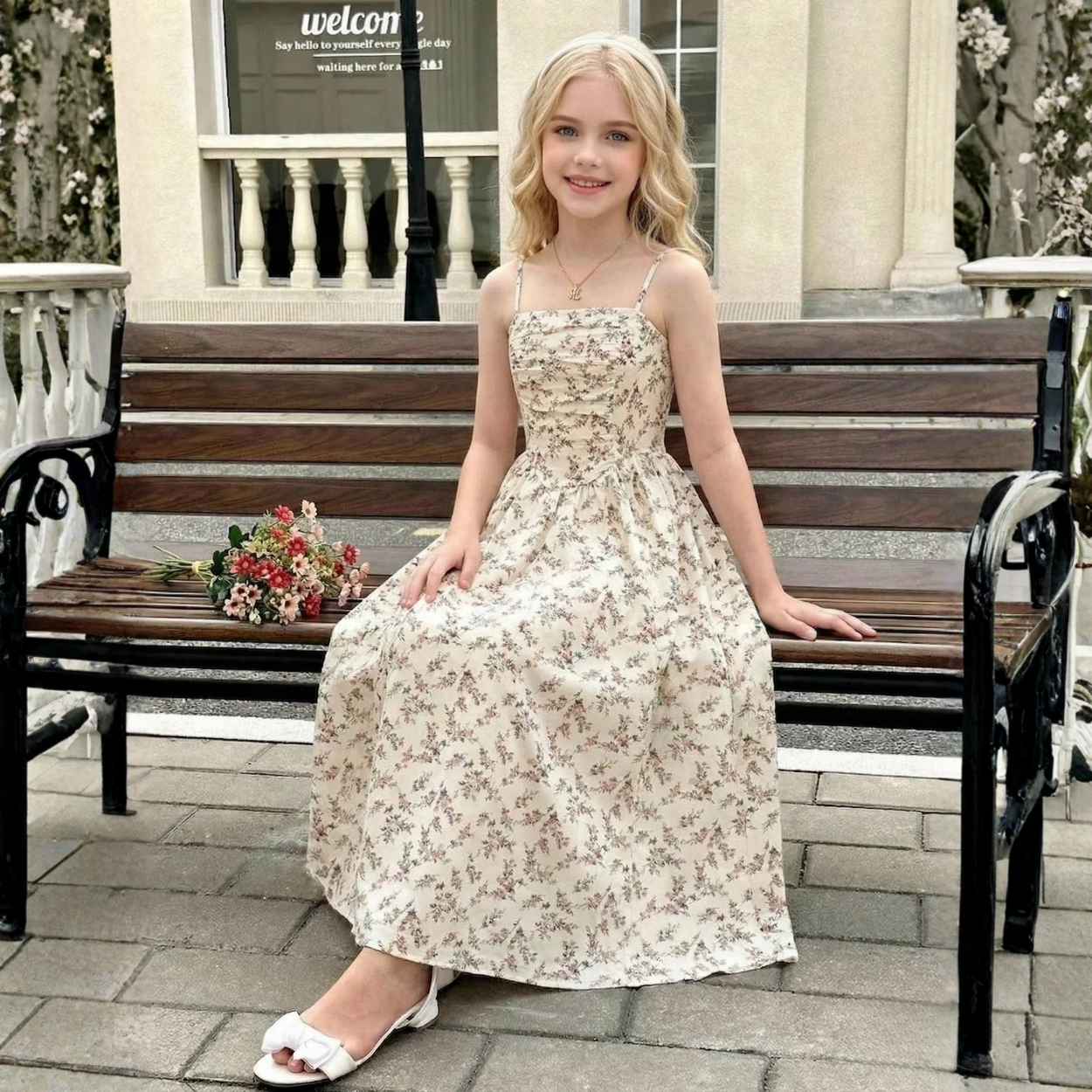 Tween Girl Ditsy Floral Spaghetti Strap Maxi Dress