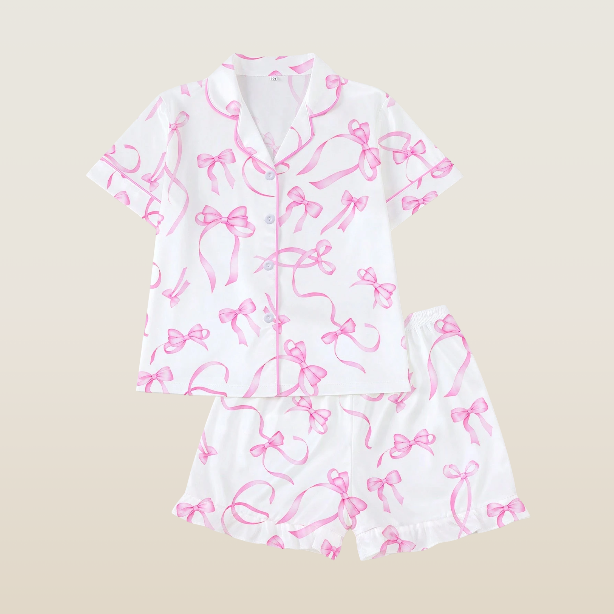 2 Piece Ribbon Print Short Sleeve Shirt And Shorts Sleepwear Pajama Set For Kids