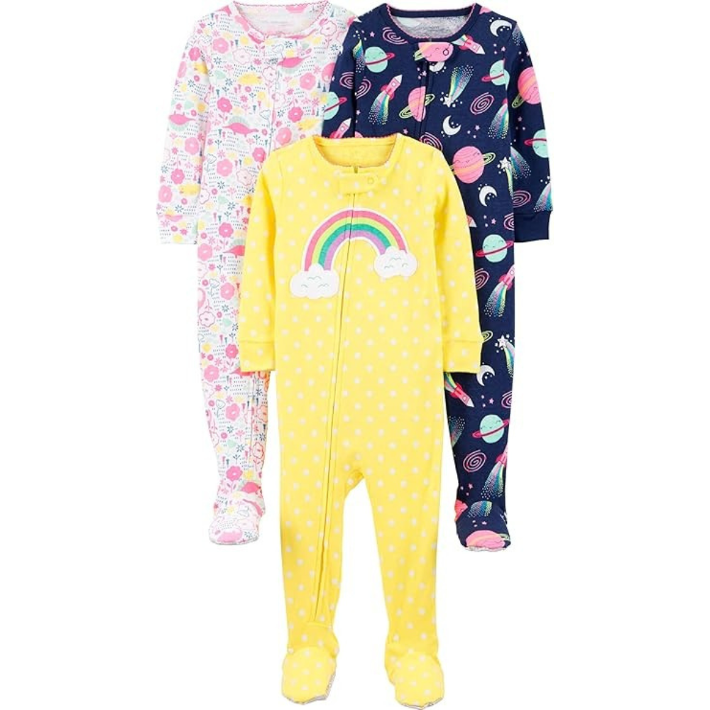 Pack of 3 Snug Fit Footed Cotton Pajamas
