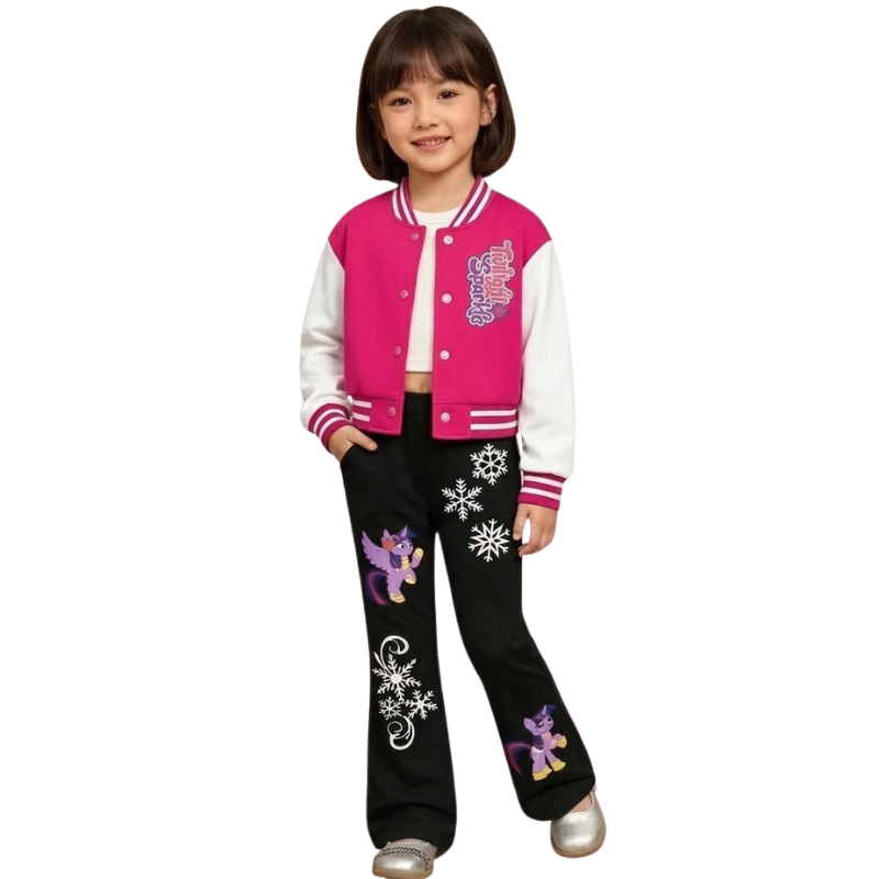 Twilight Sparkle Cartoon Print Jacket And Flared Pants Set For Girls