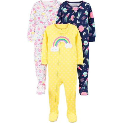 Pack of 3 Snug Fit Footed Cotton Pajamas
