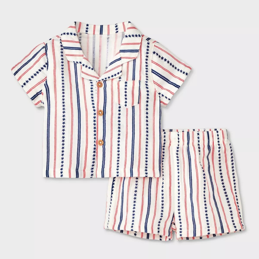 Star Striped Top And Shorts Set
