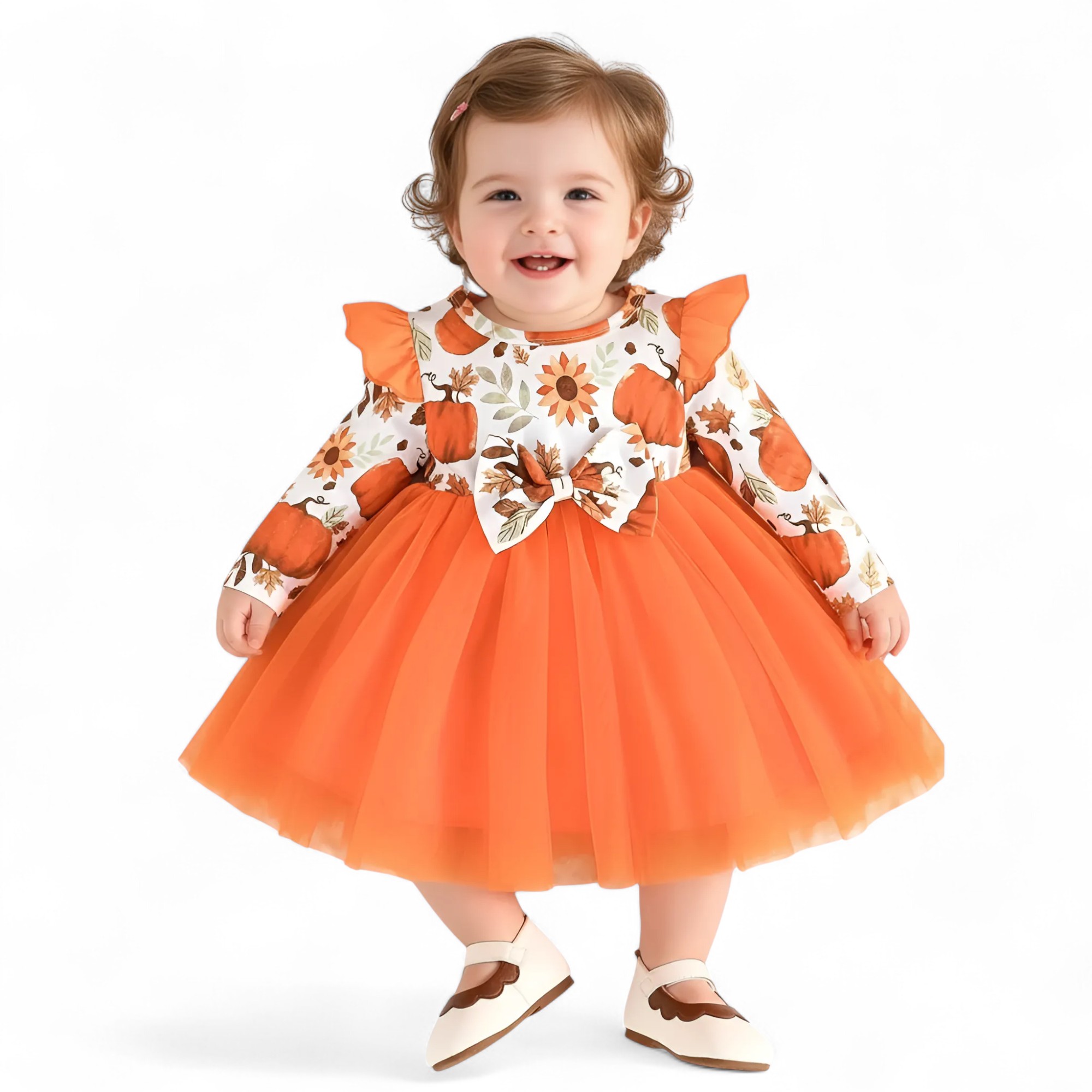 Baby Cartoon Pumpkin Flower Pattern Dress
