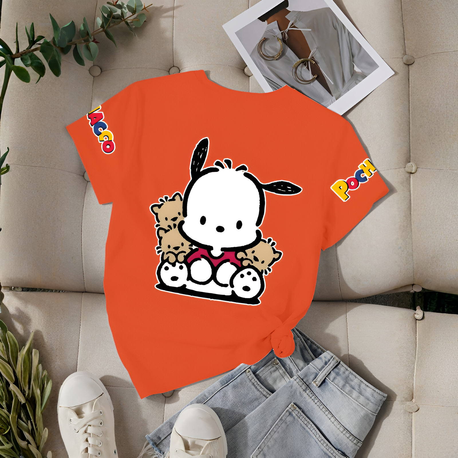 Double Sided Pochacco Printed Short Sleeve T Shirt