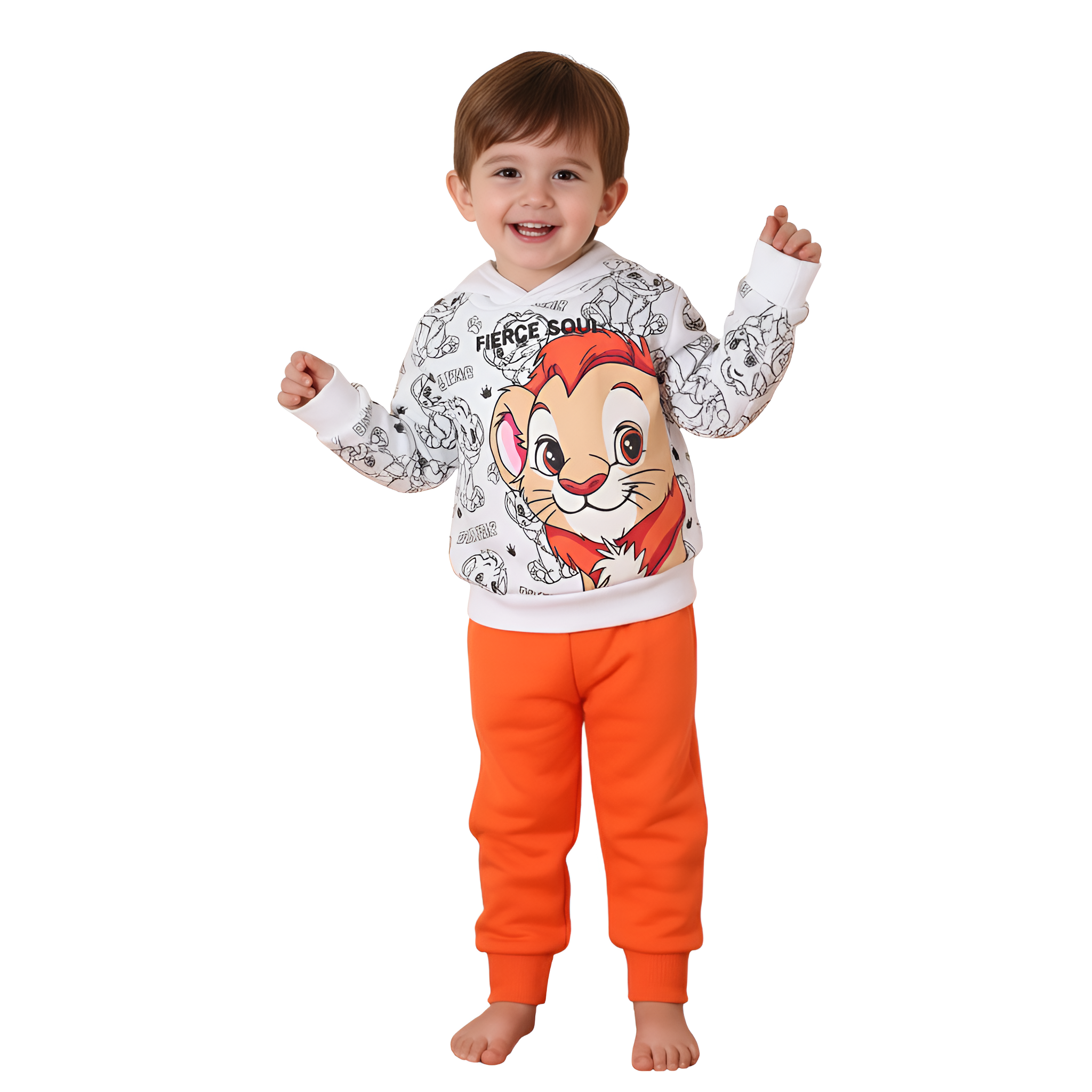 Boys Lion Print Hoodie And Pants Set