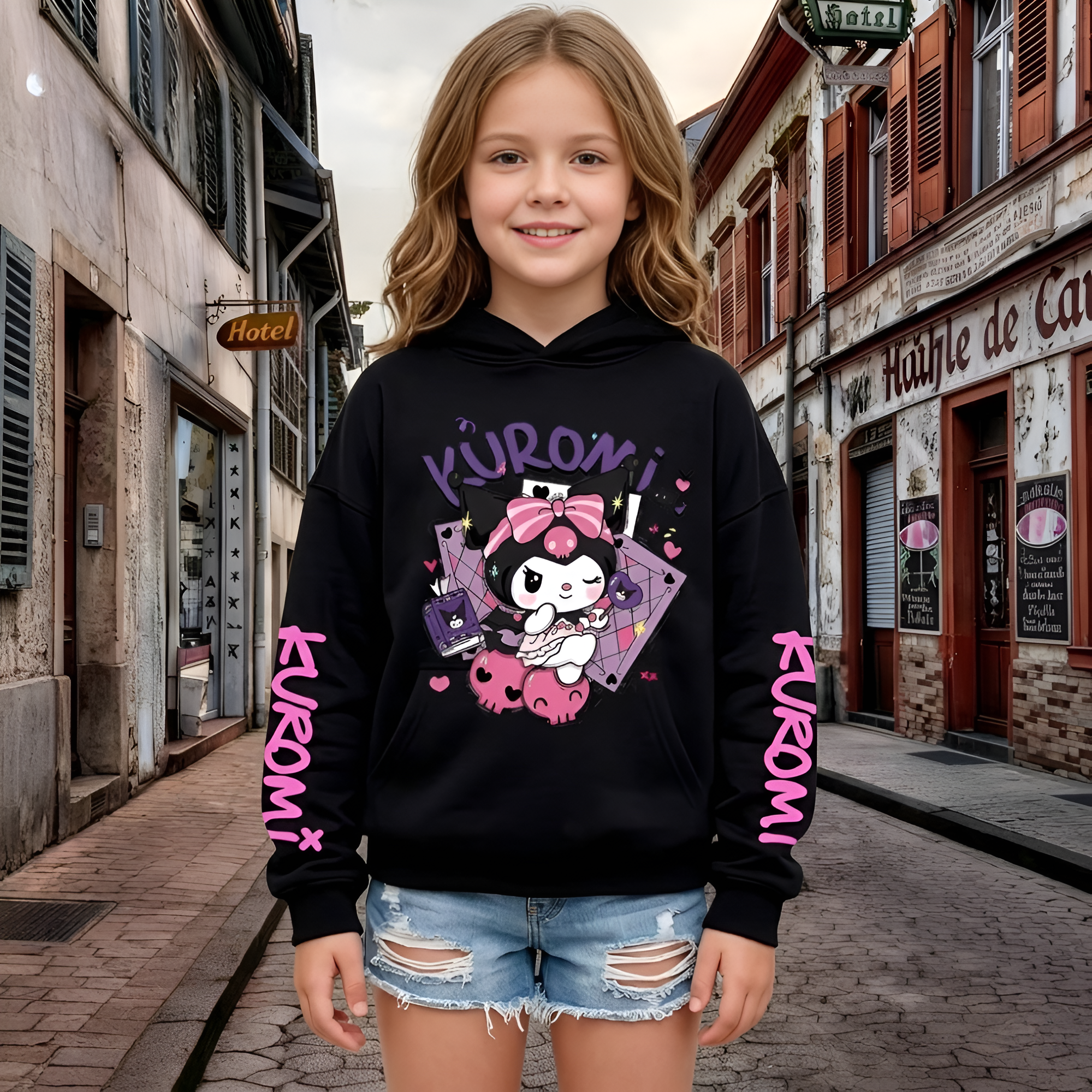 Kuromi Cartoon Print Hoodie For Kids Casual Winter Wear