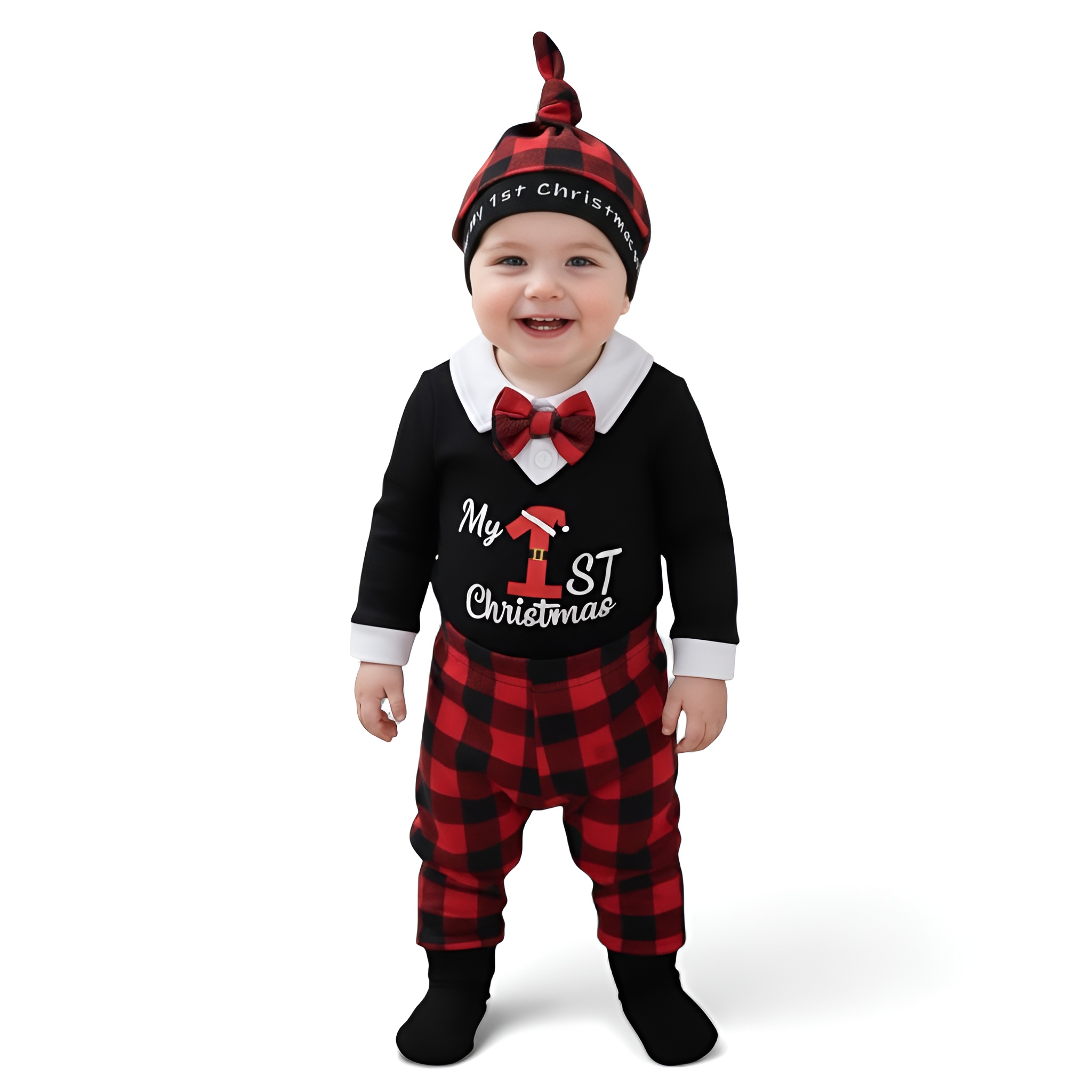 Boys Bow Tie Jumpsuit And Plaid Pants