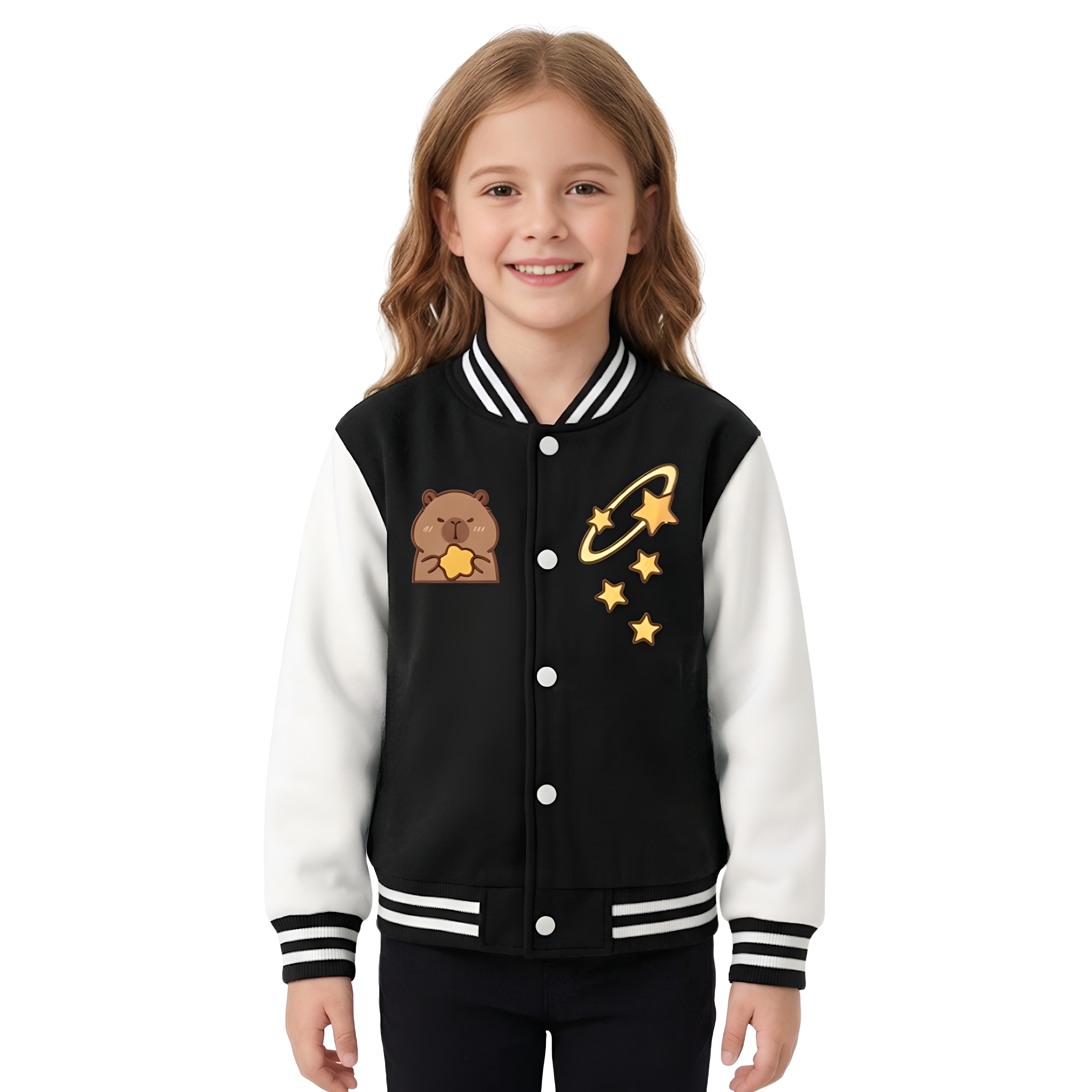 Capybara With Star Printed Jacket For Girls 