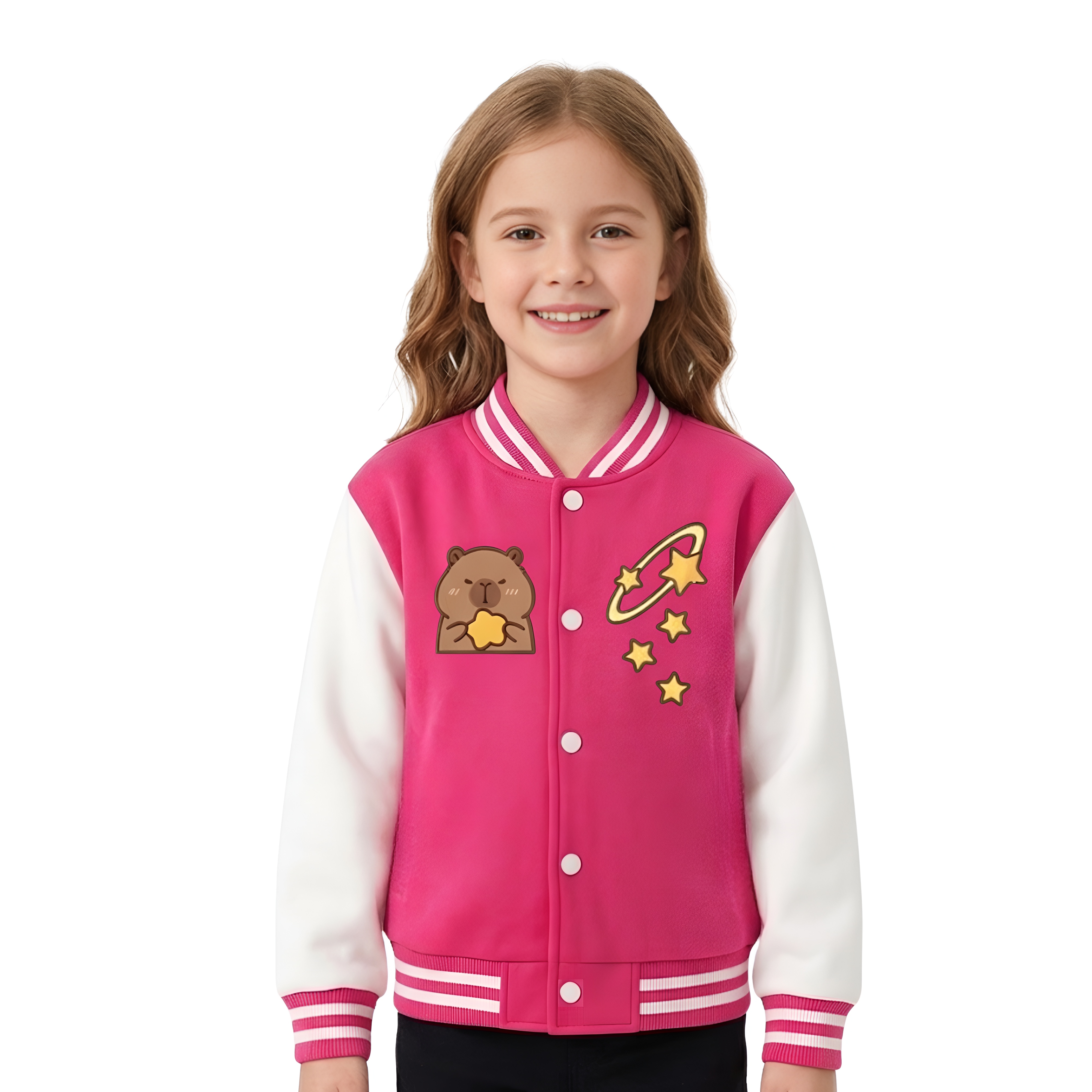 Capybara With Star Printed Jacket For Girls 
