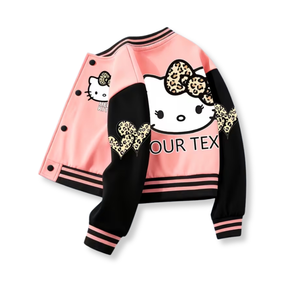 Personalized Hello Kitty Cartoon Leopard Bow Printed Baseball Jacket
