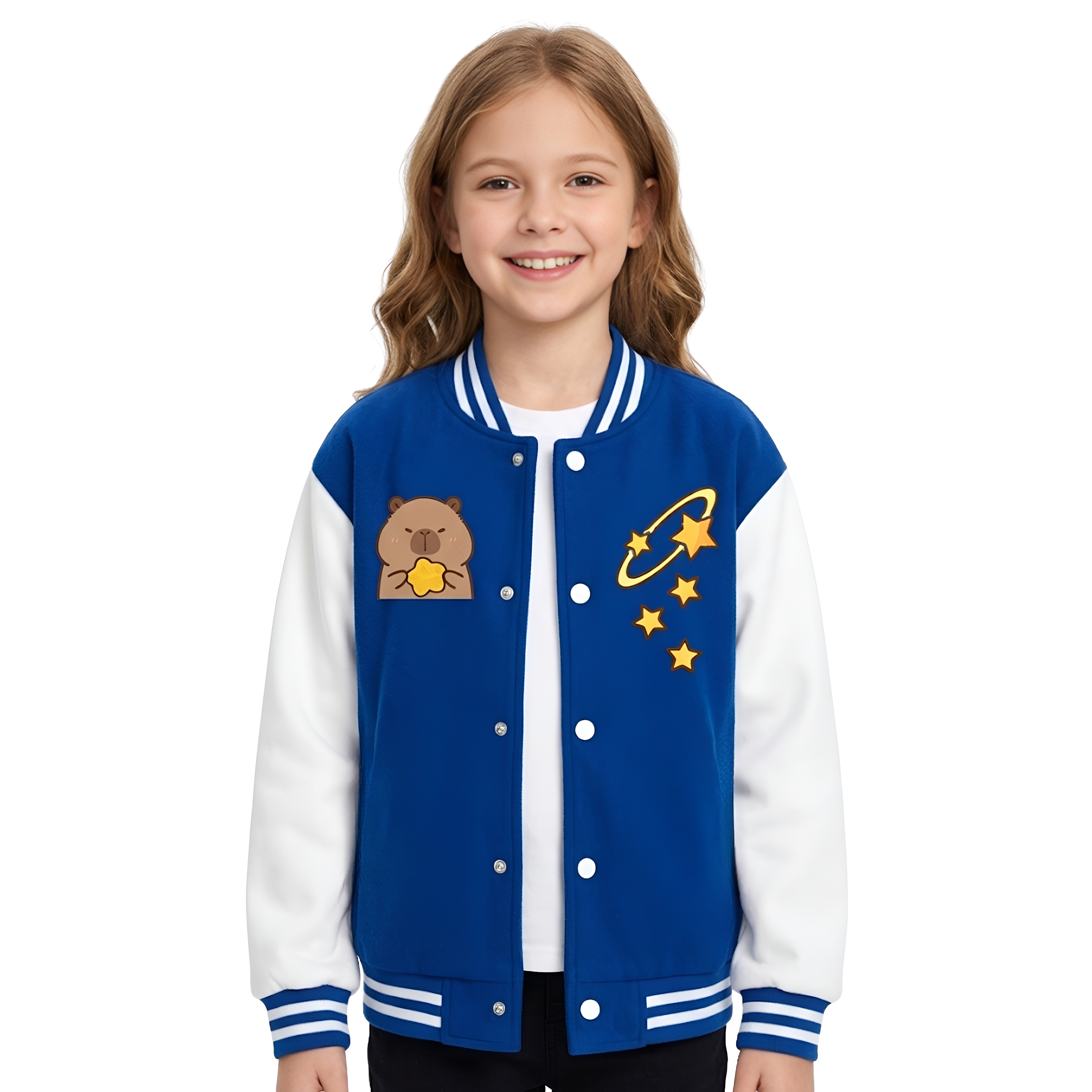 Capybara With Star Printed Jacket For Girls 