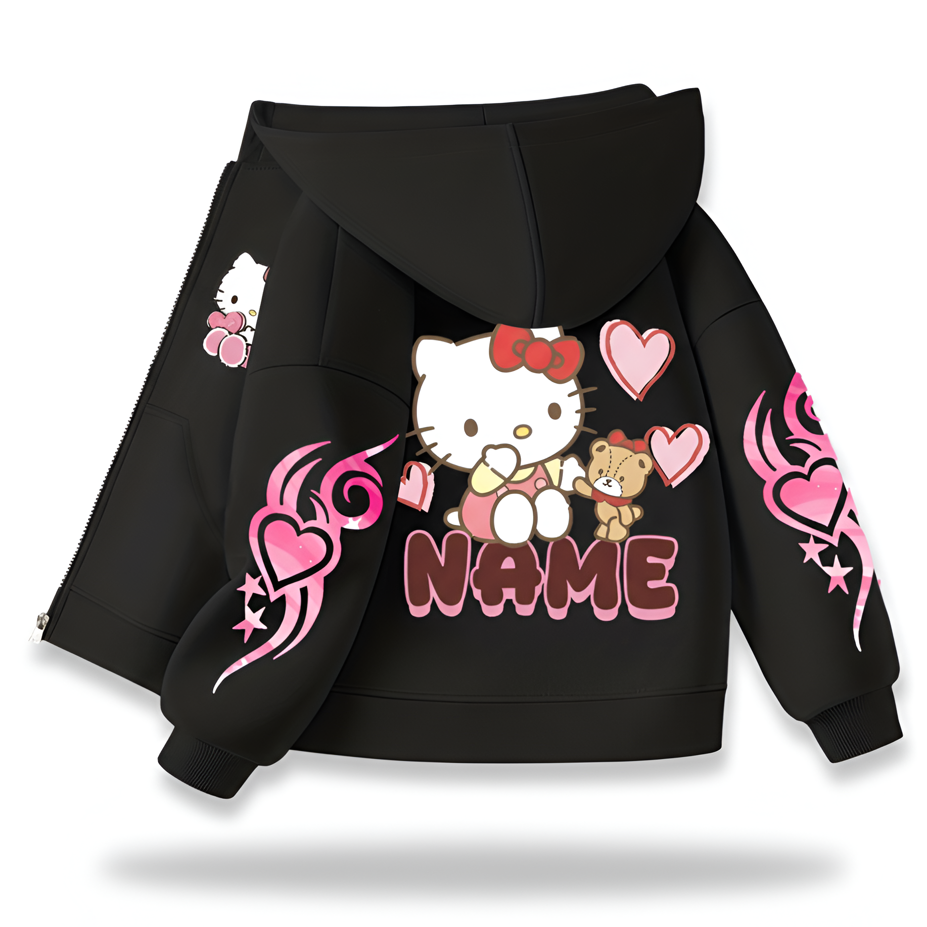 Hello Kitty Themed Hoodie With Zip Up Details For Girls
