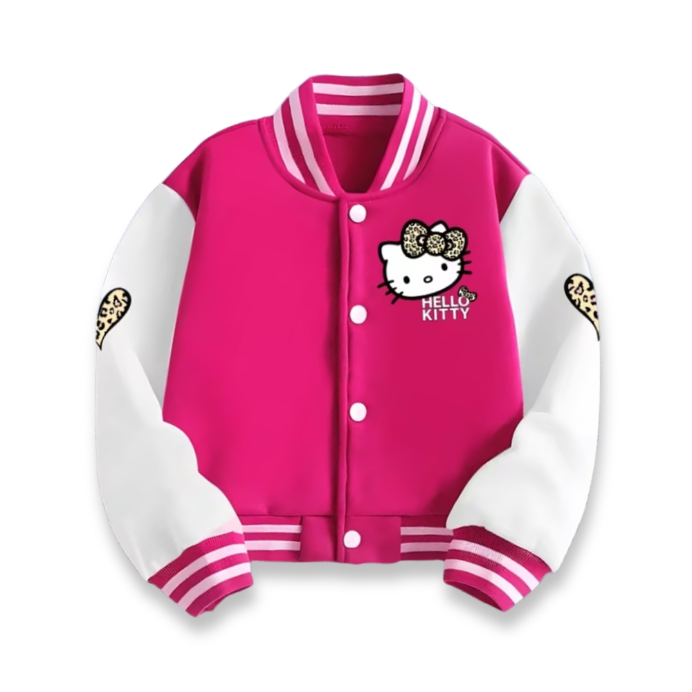 Personalized Hello Kitty Cartoon Leopard Bow Printed Baseball Jacket