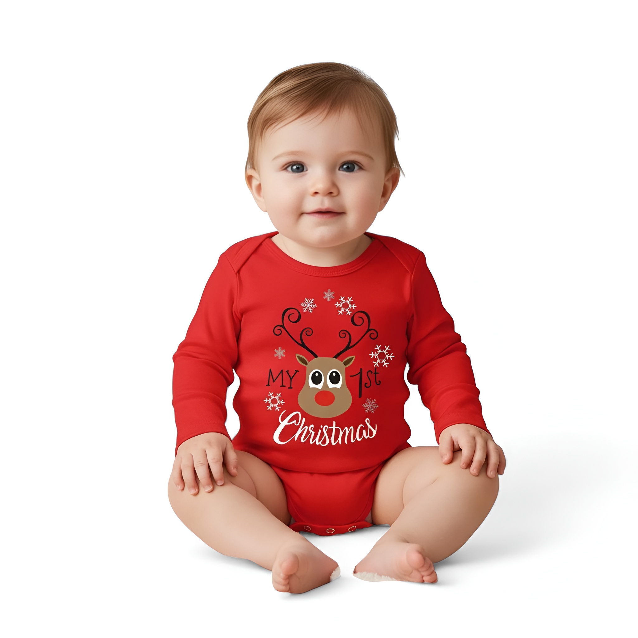 Cartoon Reindeer Print Long Sleeve Romper Outfit