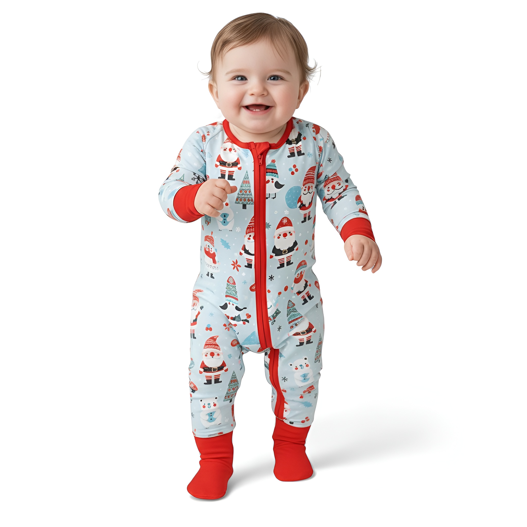 Christmas Trees Printed Long Sleeves Zipper Jumpsuit 