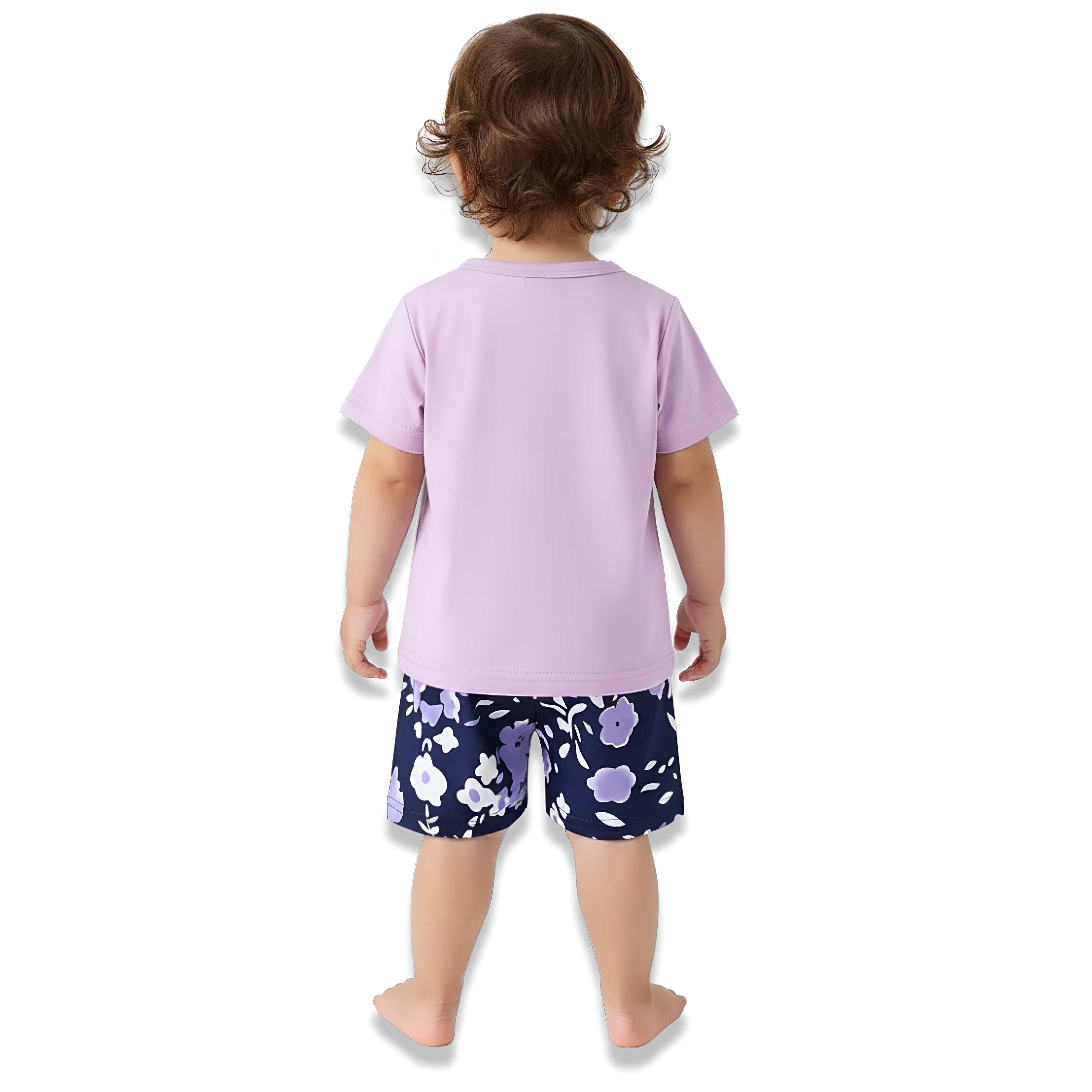 Baby Girl Cartoon Print Round Neck Top and Floral Shorts Two Piece Set