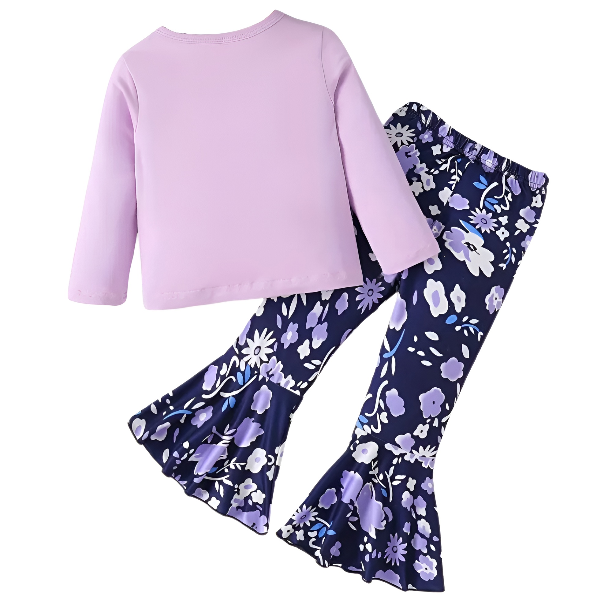 Children Casual Outdoor Long Sleeve Shirt with Alphabet Pattern and Flared Pants