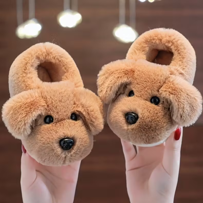 Soft Dog Plush Slip On Slippers For Kids With Warm Winter Design