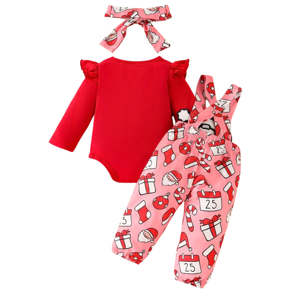 Christmas Themed Top and Pants Outfit Set for Girls with Santa and Gingerbread Design