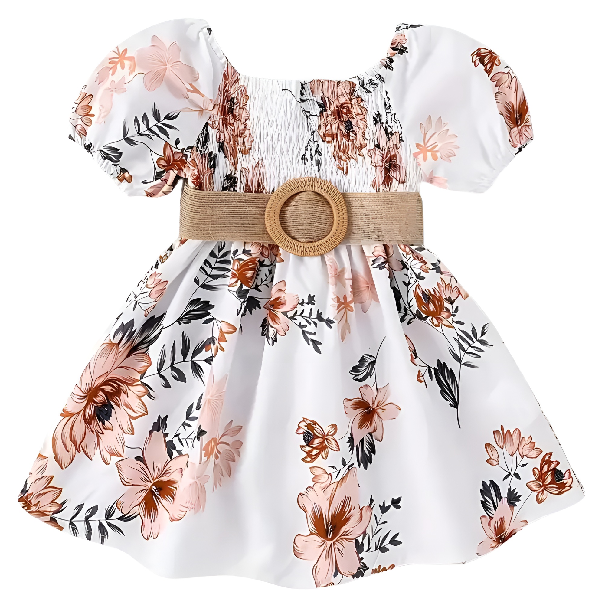 Floral Print Smocked Waist Dress