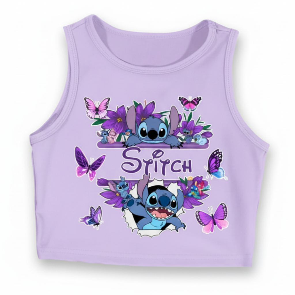 Girls Sleeveless Tank Top with Floral and Butterfly Print