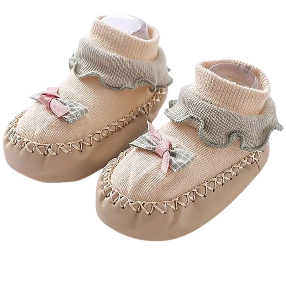 Soft Non Slip Baby First Walker Shoes With Bow Accent