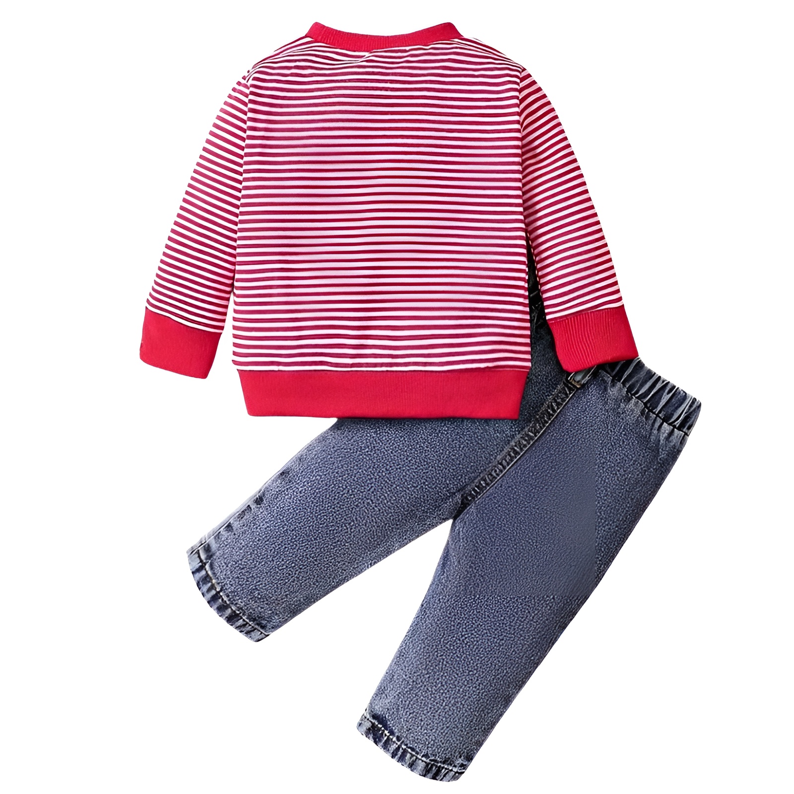 2pcs Boy Striped Elephant Pattern Long Sleeve Top and Denim Trousers