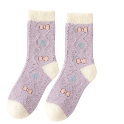 5 Pairs Of Polka Dot Rabbit Crew Socks For Girls