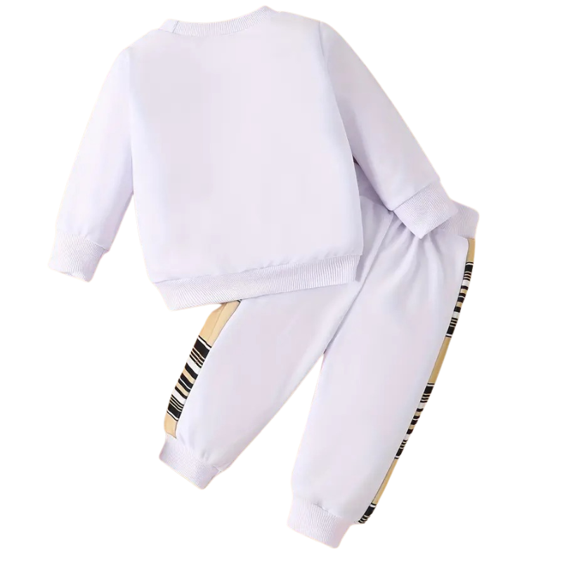 Boys Cartoon Print Long Sleeve Top and Checkered Pants Two Piece Set