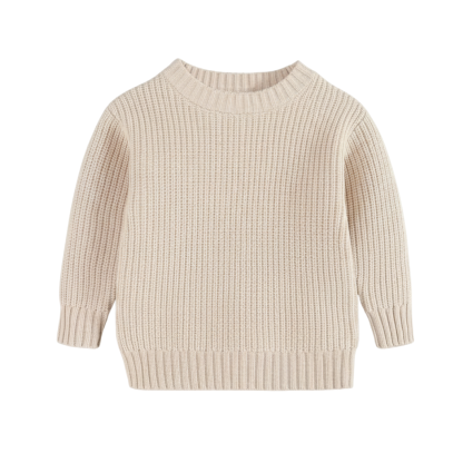 Long Sleeve Cable Knit Pullover For Baby With Button Closure