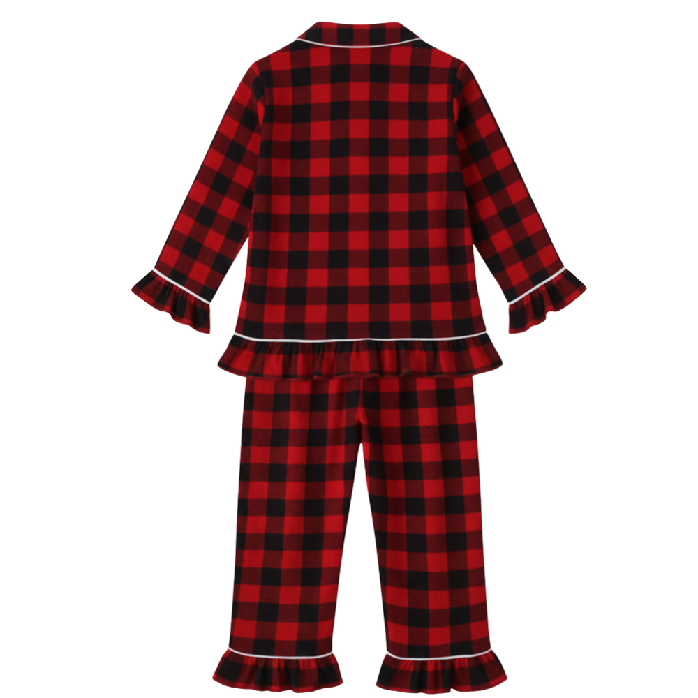  Christmas Plaid Long Sleeve Cotton Pajama Set For Kids