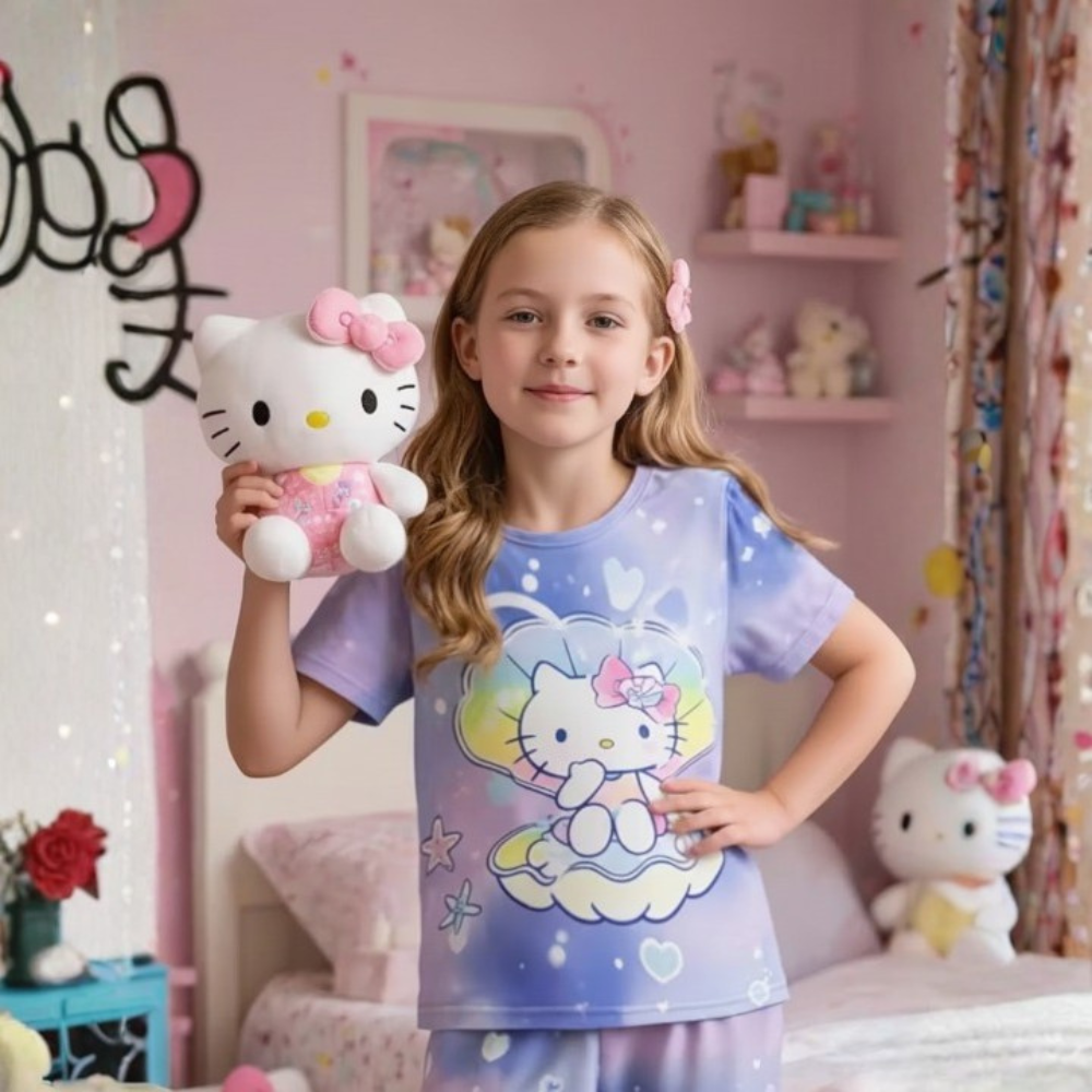 Retardant Night Light Cartoon Print Pajama Set For Girls