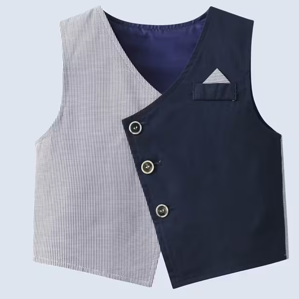 Four Piece Outfit Set With Long Sleeve Shirt with Bow Tie Vest And Pants