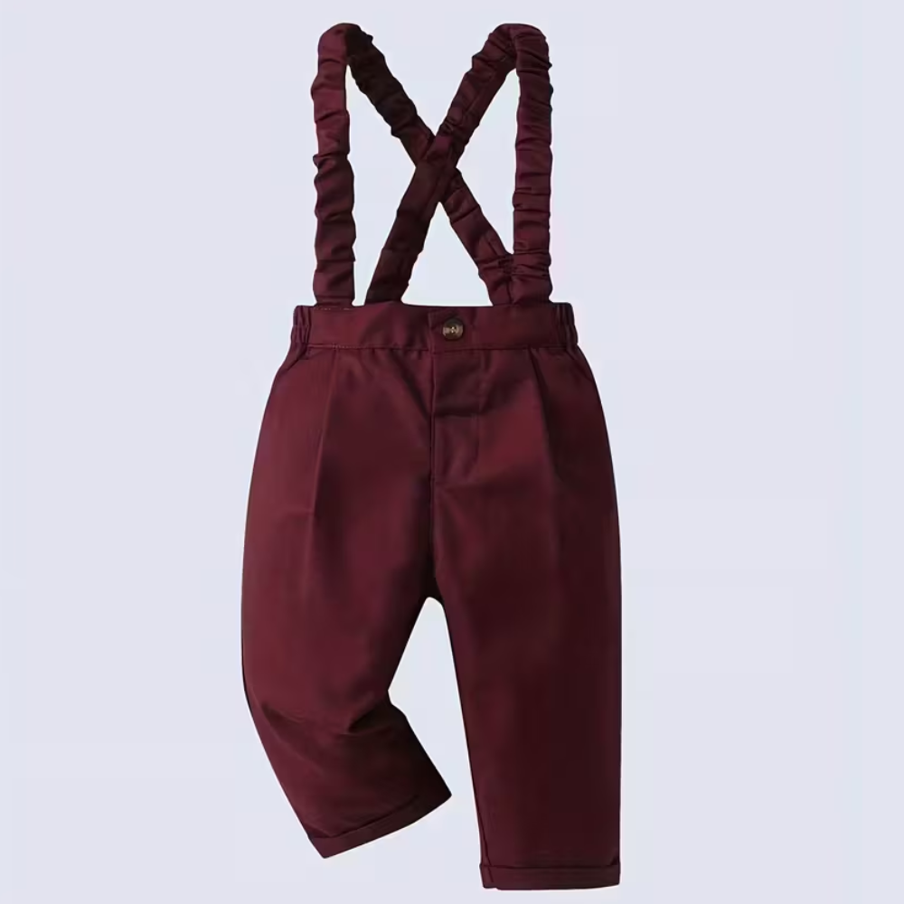 2 Piece Of Formal Outfit With Bow Tie Shirt And Suspender Pants Set For Baby Boys