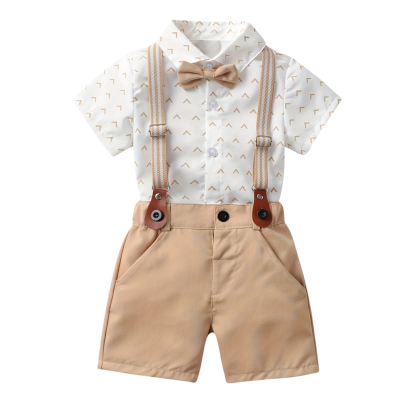 2 Piece Short Sleeved Collared Shirt With Bow Tie Set